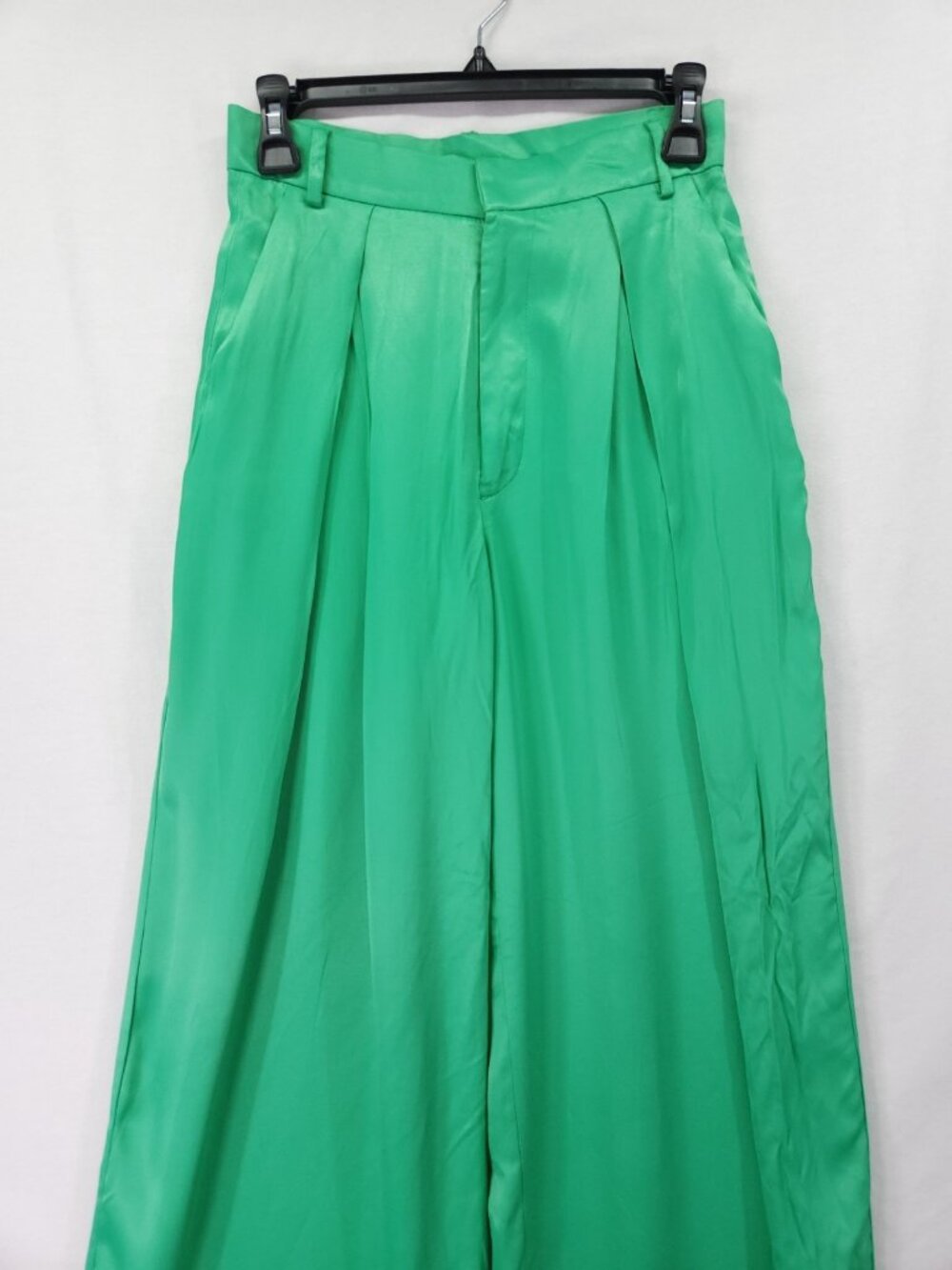 Zara Womens Pants Size XS (26x33) Green Satin Wide Leg Pleated Flowy Palazzo - Picture 3 of 16